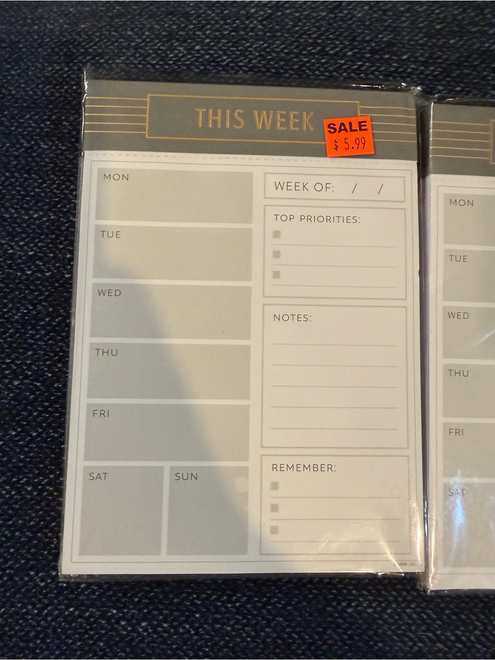 This Week Desk Weekly Planner Notepad - Gray 3 Pack